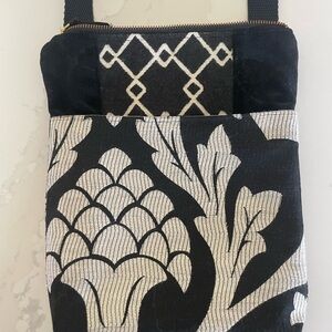 Unique Handmade Fabric Shoulder Crossbody Bag Purse Black - One of a Kind